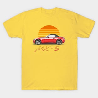 Mazda MX-5 (Red) / Retro Style Sunset Design T-Shirt